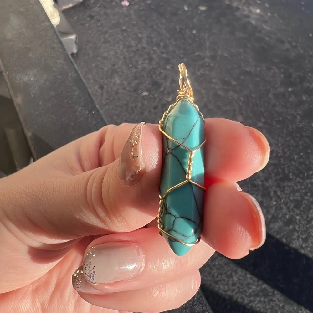 Turquoise Handmade Wire Wrapped Pendant - Picture 2 of 6